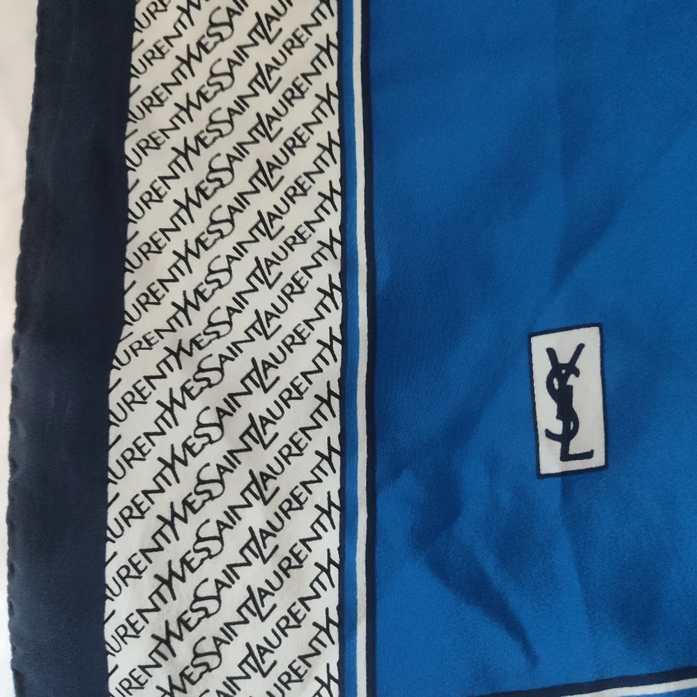 Yves Saint Laurent Blue Silk Scarf - Picture 4 of 6